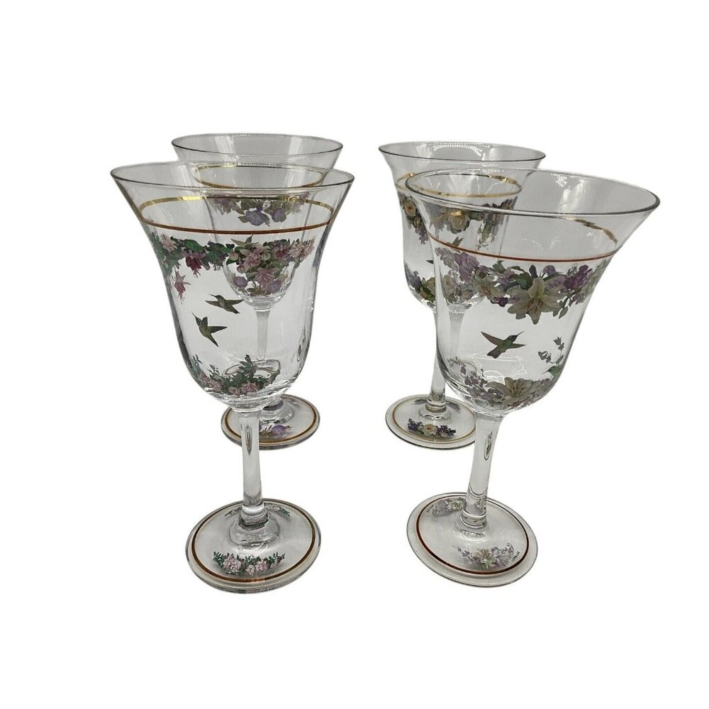 Wine Glasses by Lena Lui Stunning Set of 4 Sparkling Bouquets Hand Painted